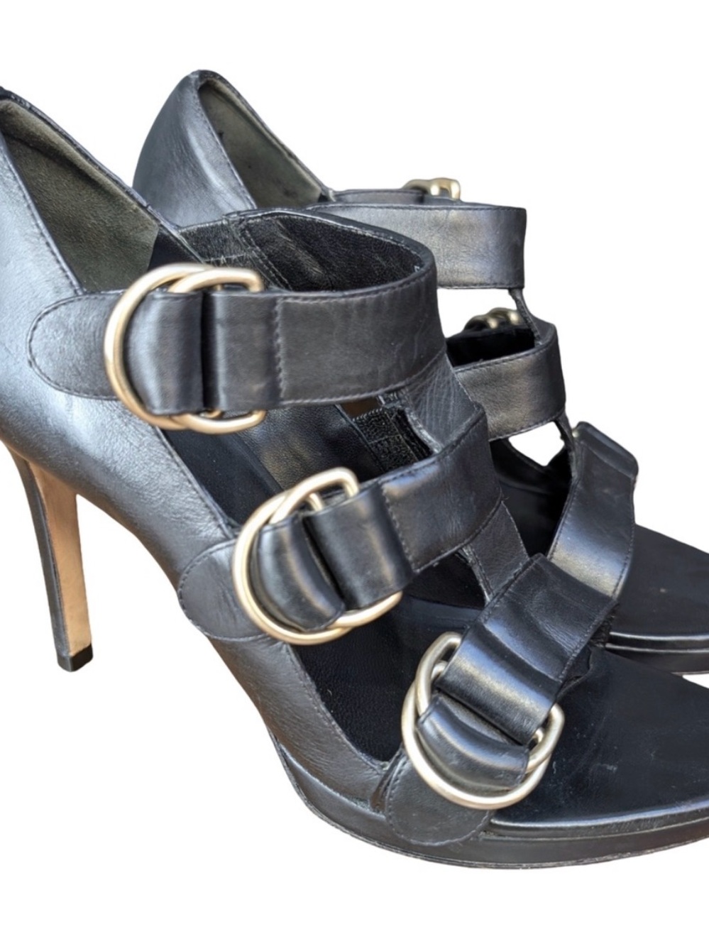 Cole Haan Nike Air Black Leather Strappy Heels Gladiator Sandals Size 8